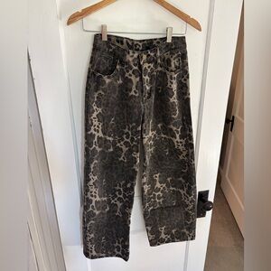 Cider Denim Mid-Rise Barrel Leg Leopard Jeans